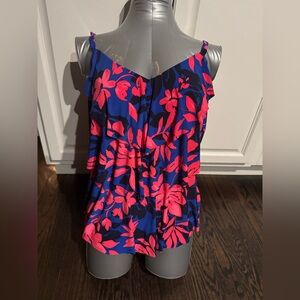 Women's Blue and Pink Floral Ruffle Cami Top